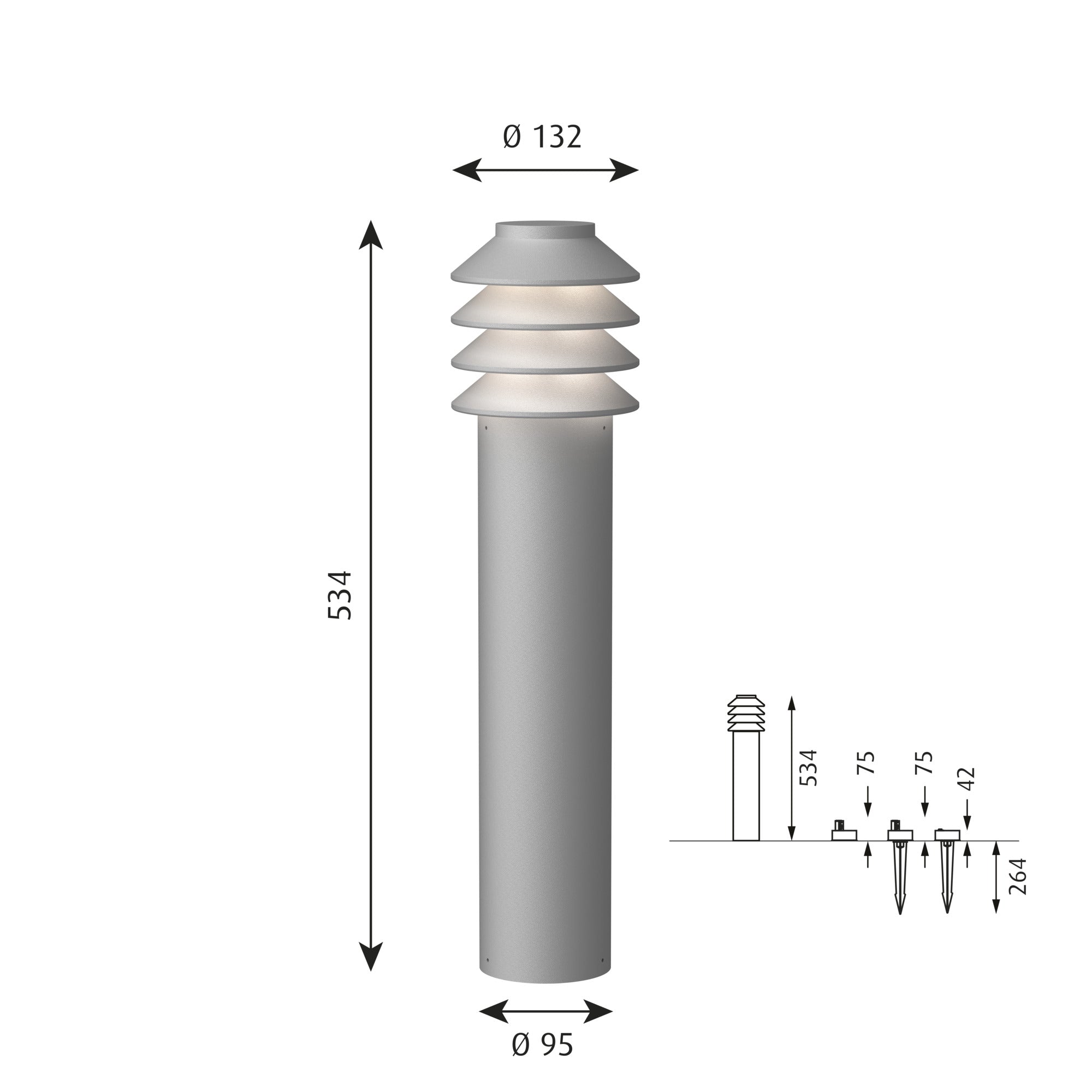 Lámpara de bolardas de jardín bysted Louis Poulsen LED de aluminio grande 3000 K con pieza de tierra o adaptador