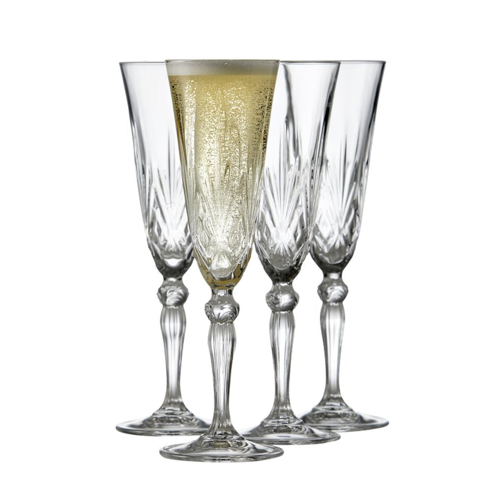 Lyngby Glas Melodia Krystal Champagne Glass 16 Cl，4台。