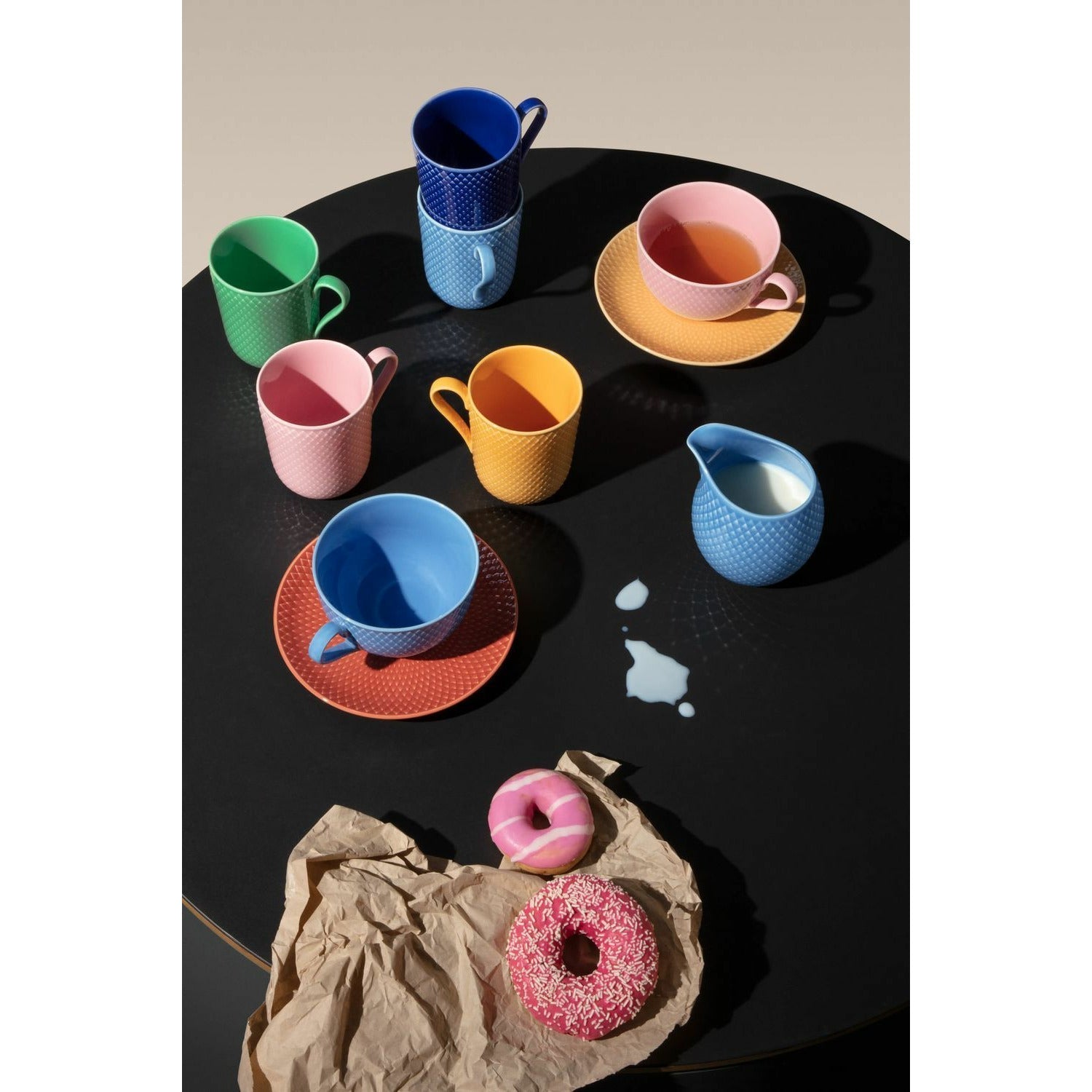 LyngbyPorcelænRhombe彩色茶杯，带碟，蓝色/陶土