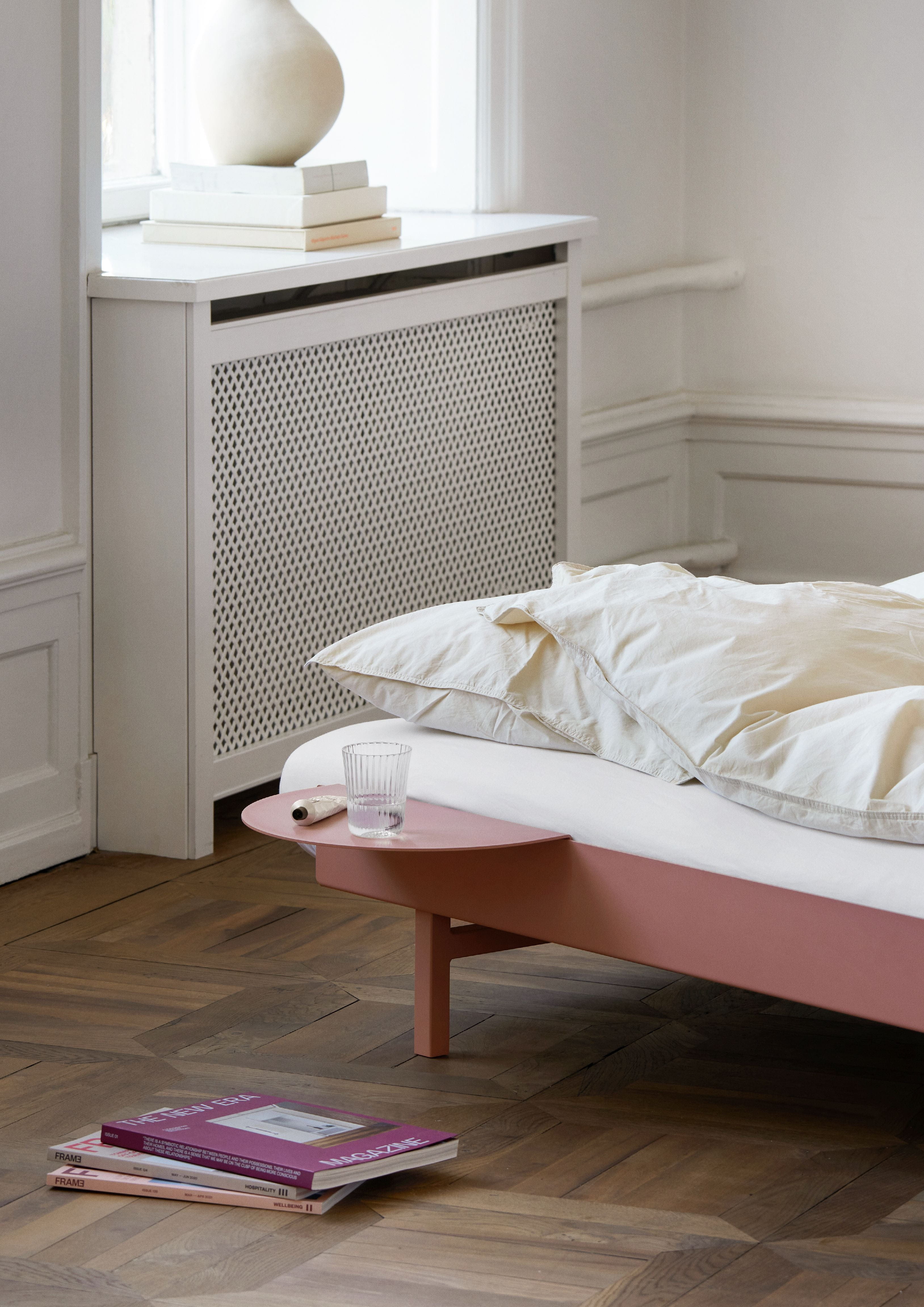 Cama moebe con 1 mesa de noche de 90 cm, rosa polvorienta