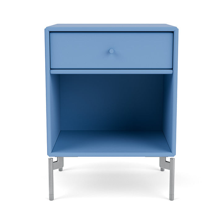 Montana Dream Nightstand með fótum, Azure Blue/Matt Chrome