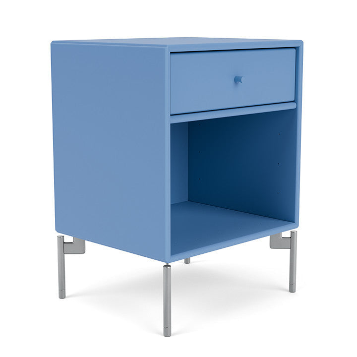 Montana Dream Nightstand með fótum, Azure Blue/Matt Chrome