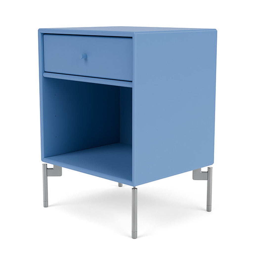 Montana Dream Nightstand With Legs, Azure Blue/Matt Chrome