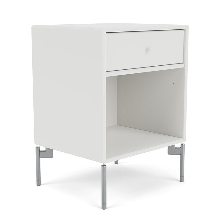 Montana Dream Nightstand With Legs, White/Matt Chrome