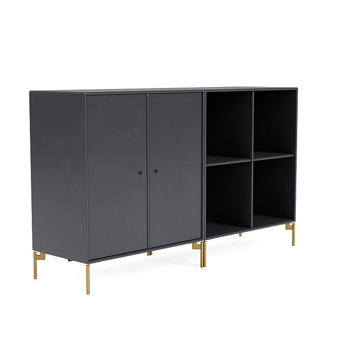 Montana paar klassiek dressoir met benen, koolstof zwart/messing