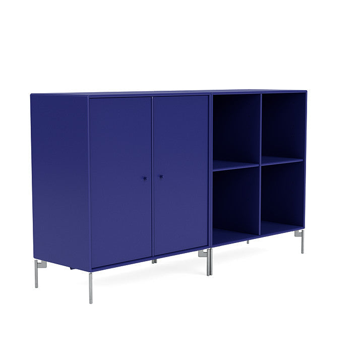 Montana Paar klassisches Sideboard mit Beinen, Monarch Blue/Matt Chrom