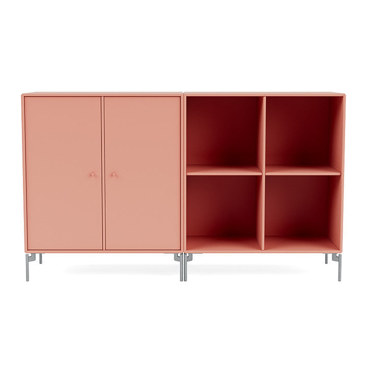 Montana Paar klassisches Sideboard mit Beinen, Rhabarber/Matt Chrom