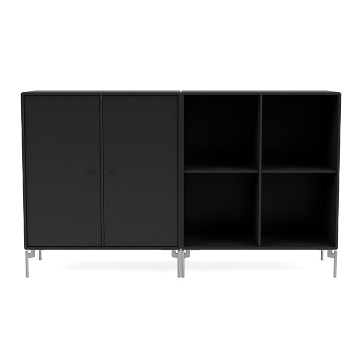 Montana Paar klassisches Sideboard mit Beinen, Schwarz/Matt Chrom