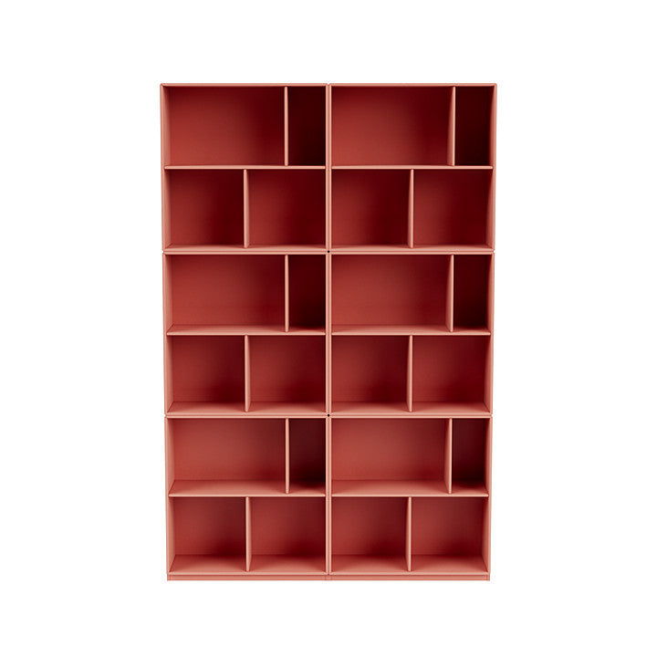 Montana lees de ruime boekenplank met 3 cm plint, rabarber rood