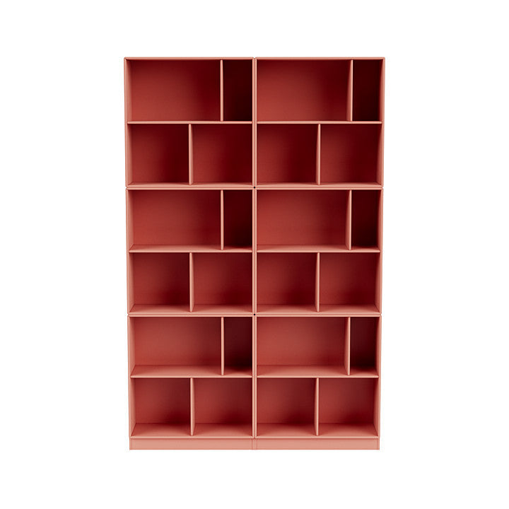 Montana lees de ruime boekenplank met 7 cm plint, rabarber rood