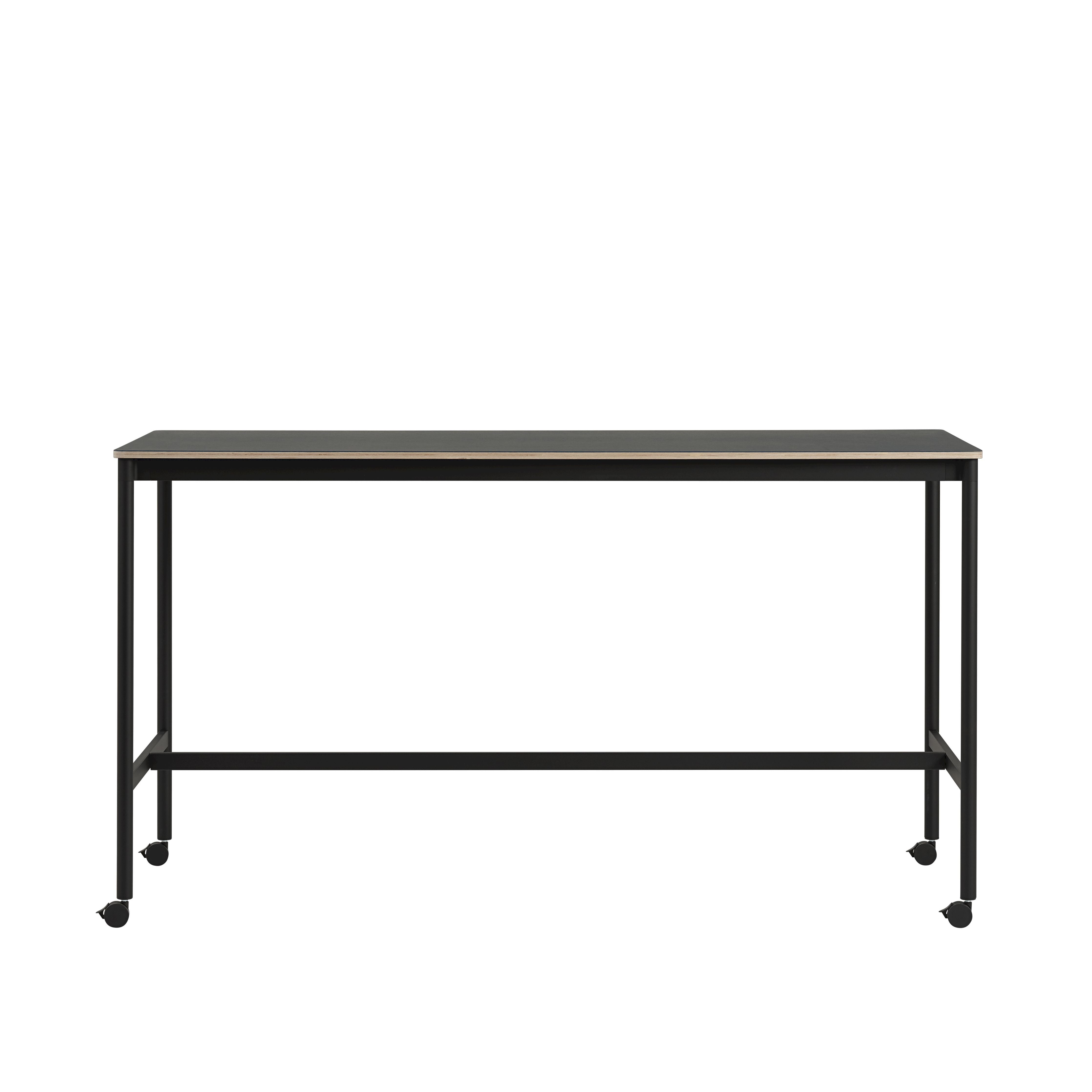 Muuto Base High Table M. Rollen 190x85x105 Cm, Schwarzes Linoleum/Schwarzes Sperrholz