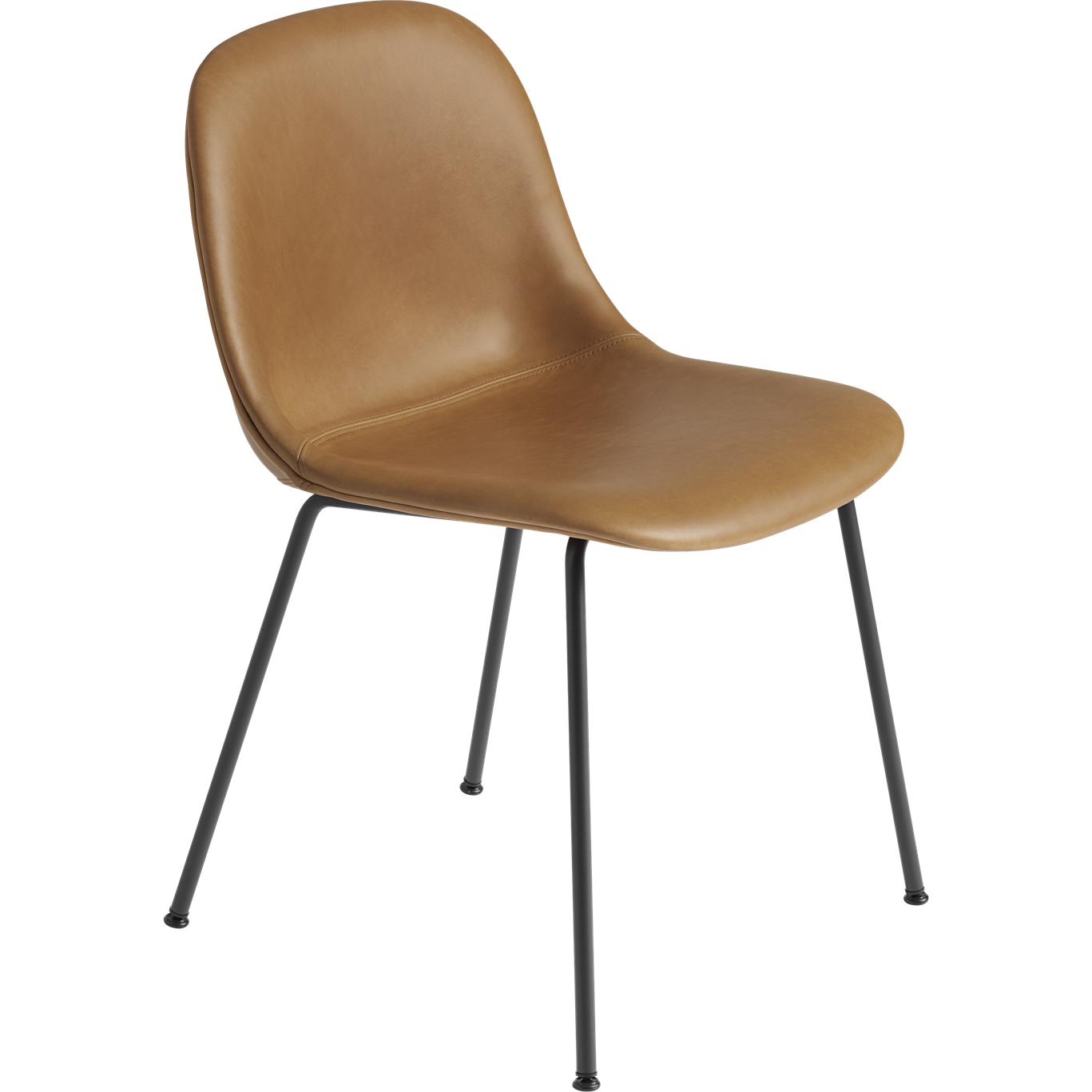 Base de tubo de silla lateral de fibra muuto, asiento de cuero, cuero de coñac marrón