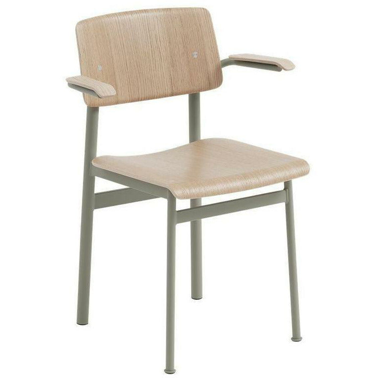 Muuto Loftstoel met armleuning, eiken/stoffig groen