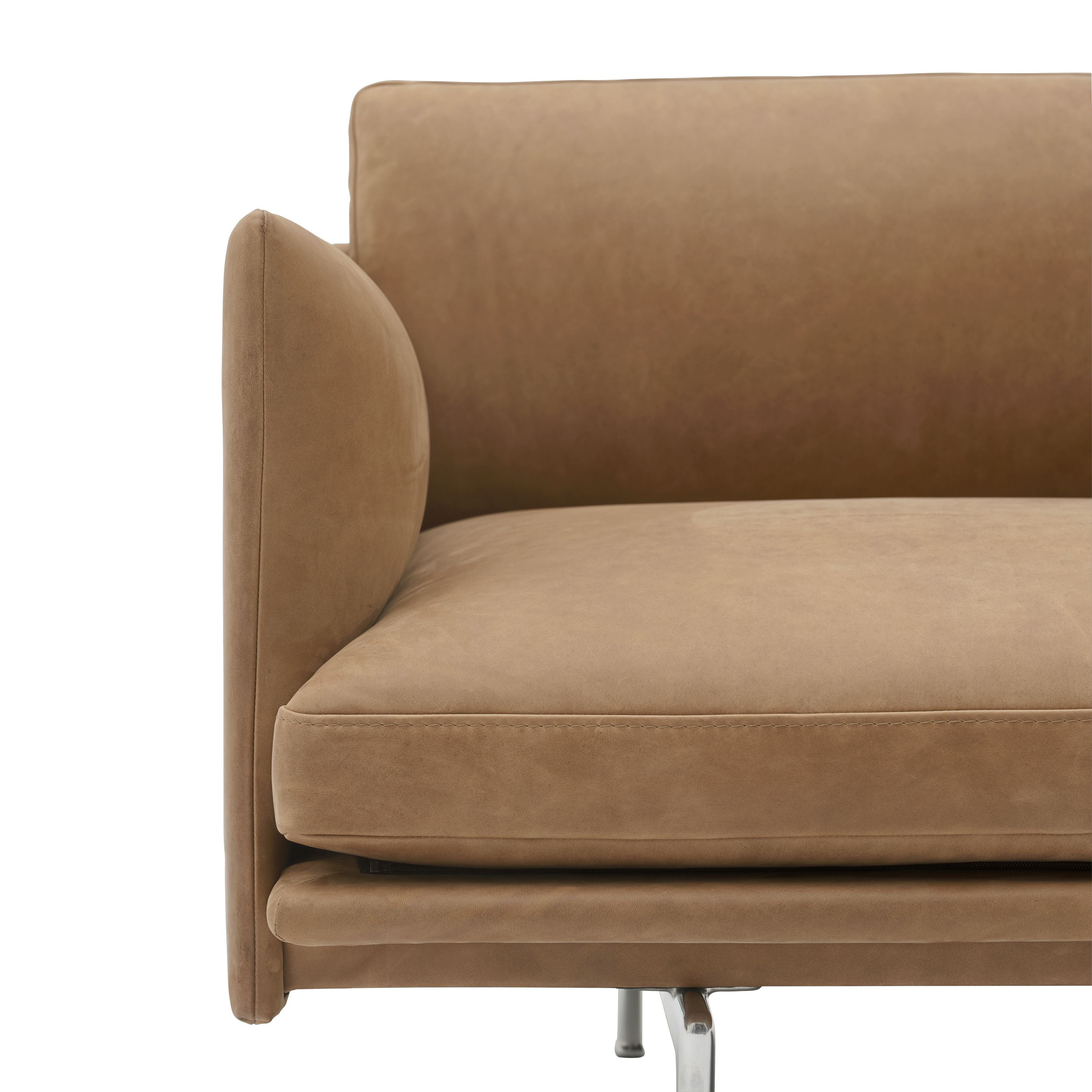 Muuto Outline sofá 3 plazas gracia de cuero, camello/aluminio