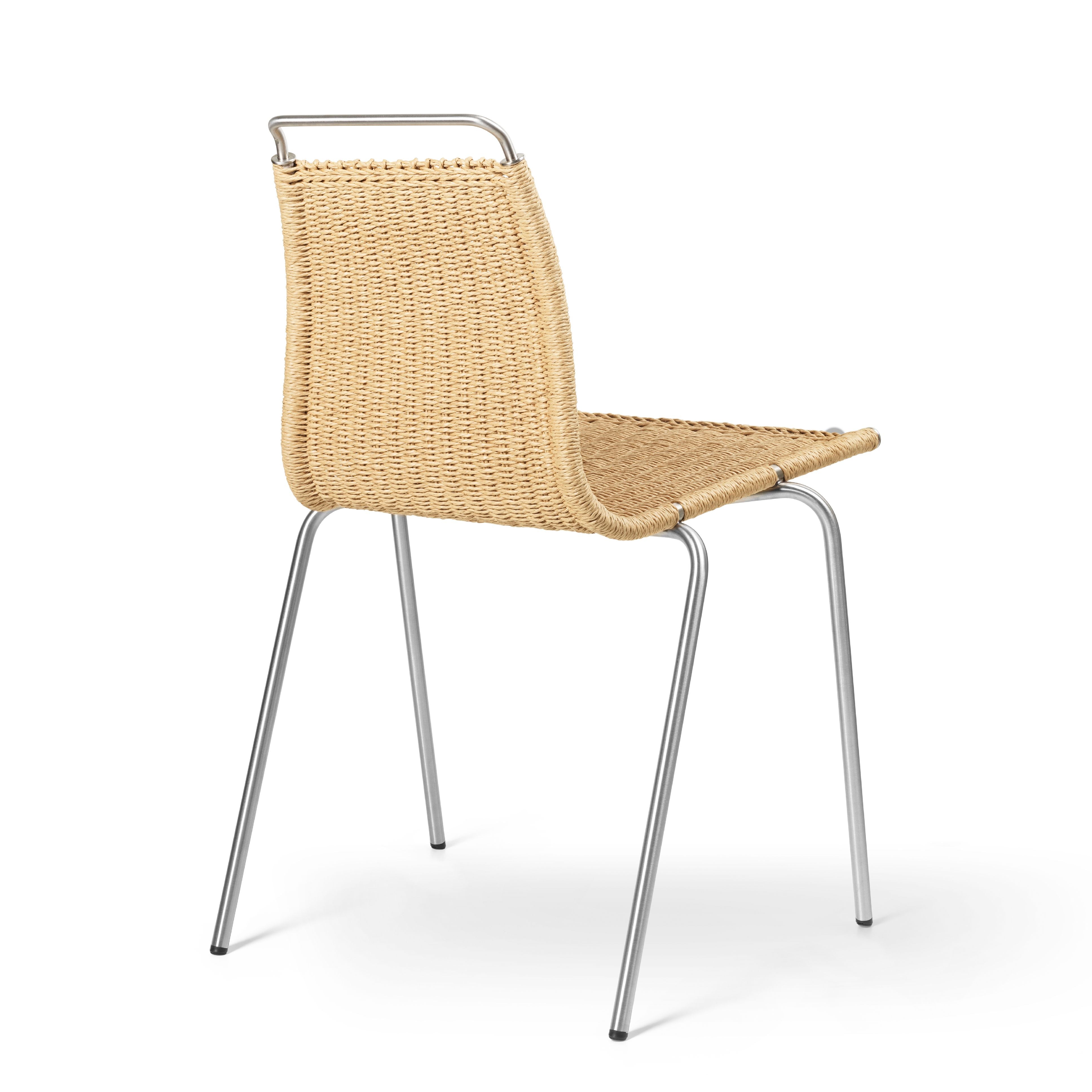 Sedia Carl Hansen PK1, acciaio spazzolato inossidabile/carta naturale