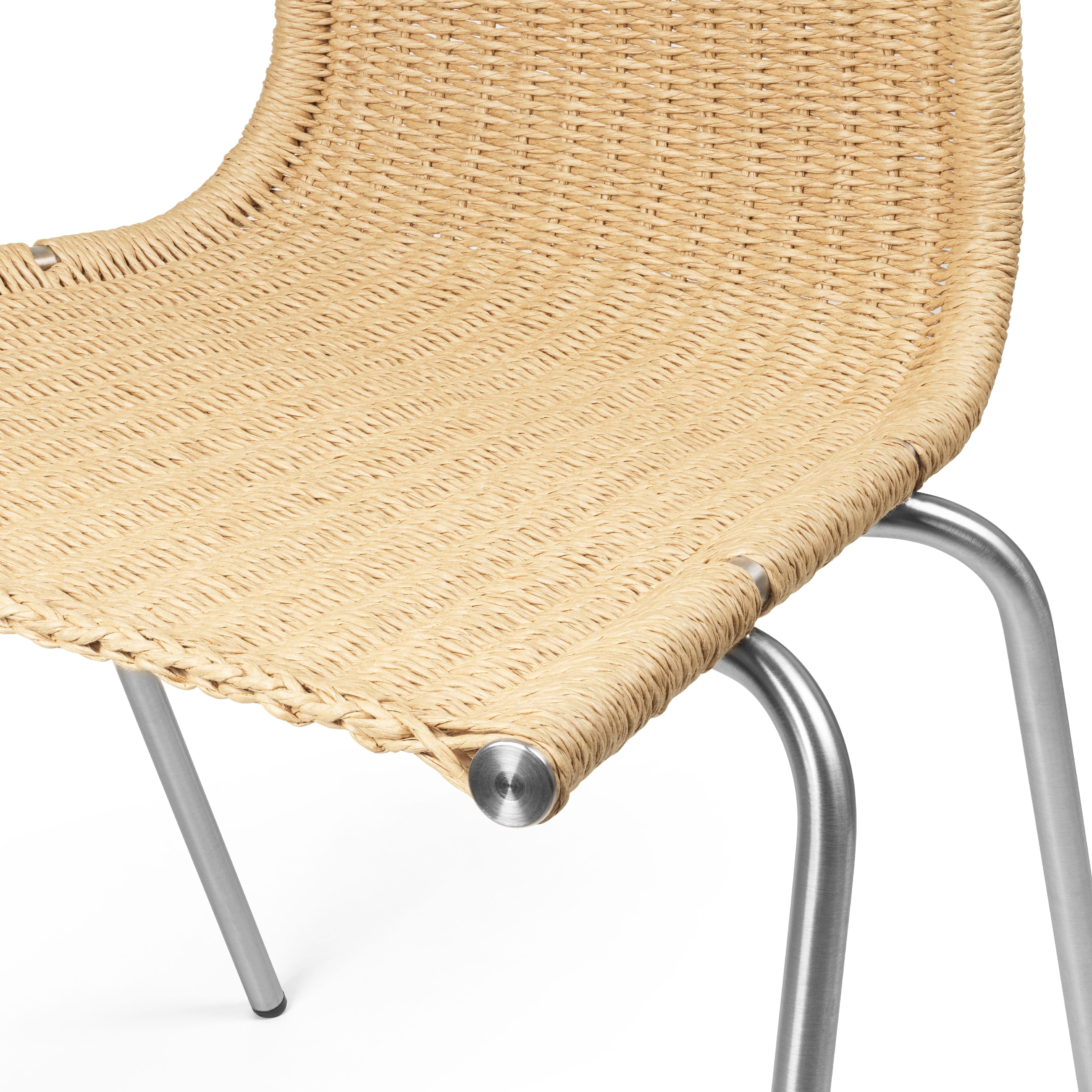 Sedia Carl Hansen PK1, acciaio spazzolato inossidabile/carta naturale