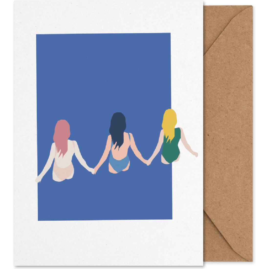 Tarjeta de arte de chicas colectivas de papel