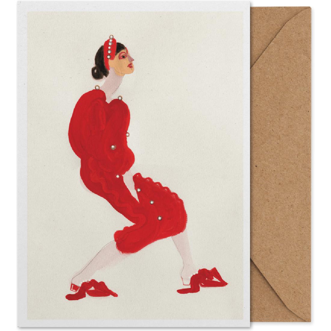 Paper Collective Rot mit Perlen Kunstkarte