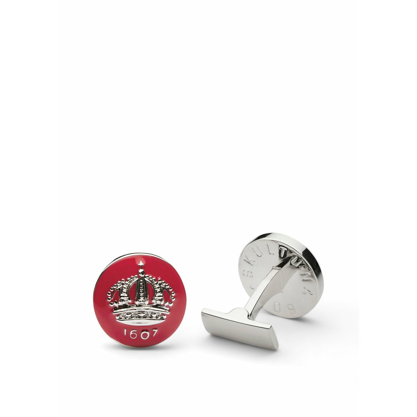 Skultuna Crown Silver Cufflink Ø1,7 cm, italiensk racing rød