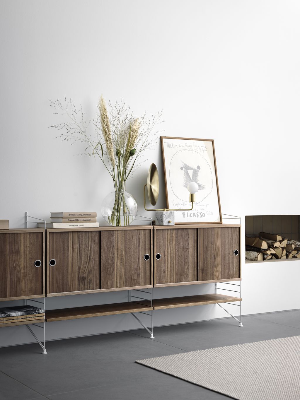String Furniture String System Shelf Made Of Wood Walnut 30x78 Cm, Set Of 3