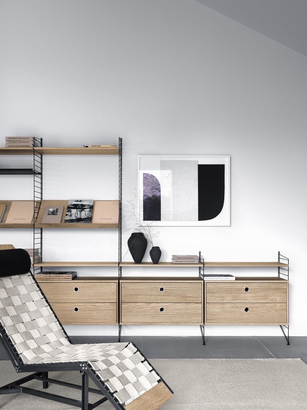 String Furniture Panneau latéral du système de corde avec support 30x85 cm, gris