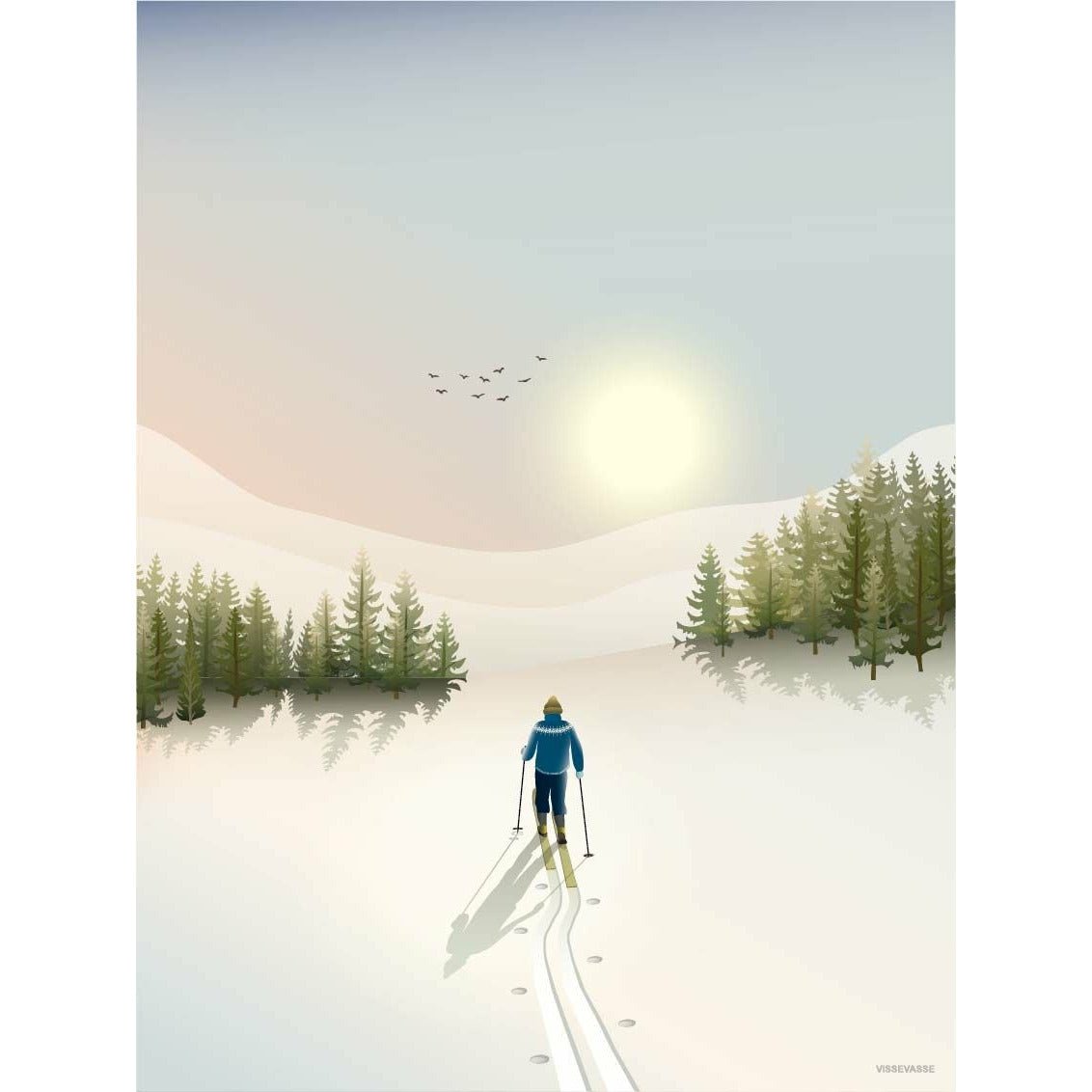 Vissevasse Cross Country Skiing Affisch, 30x40 cm