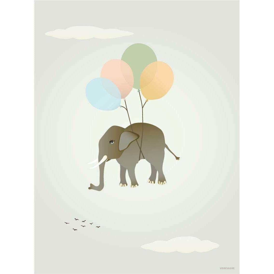 Vissevasse Flyvende elefantplakat, 50x70 cm
