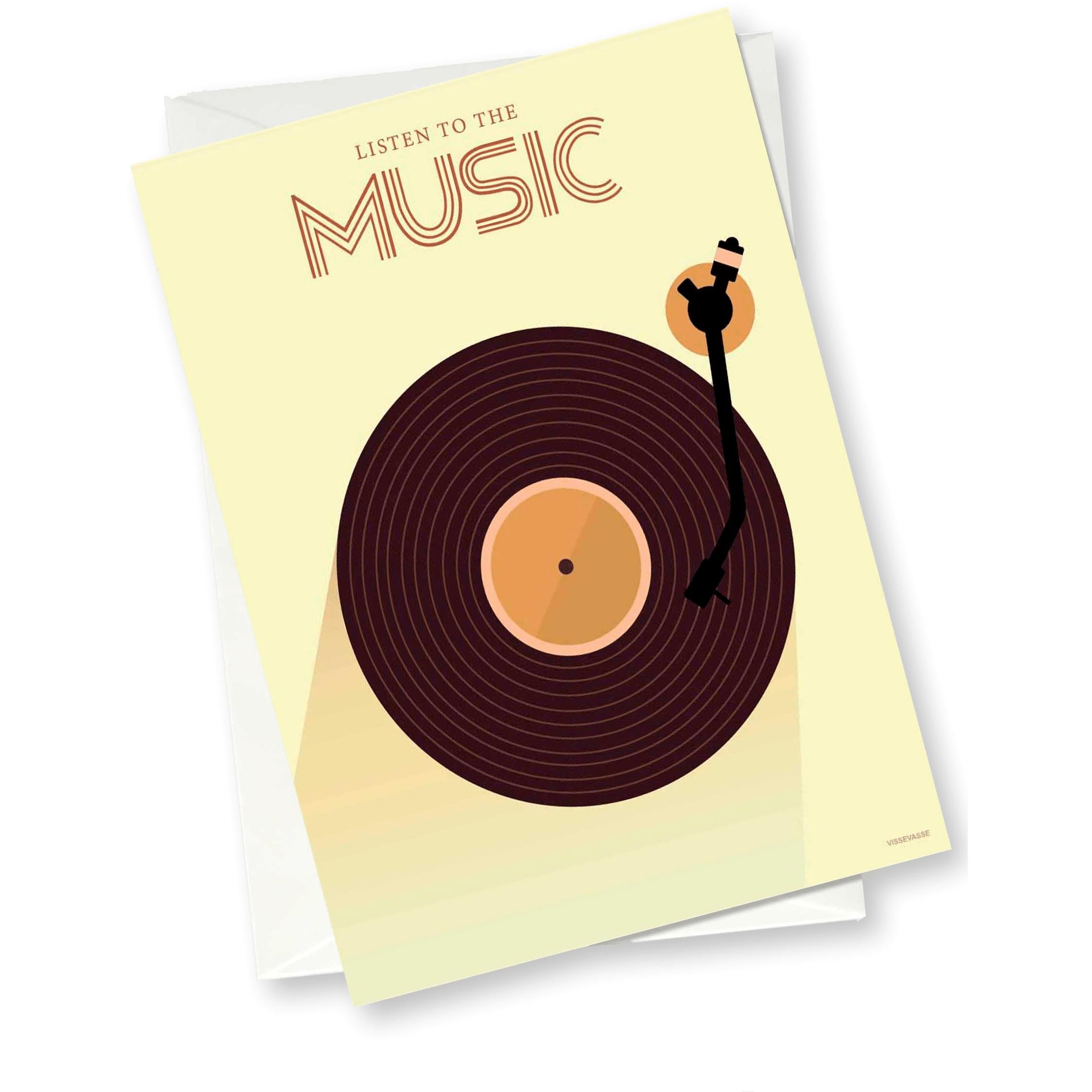 Vissevasse Lyt til musik lykønskningskort, 10x15 cm