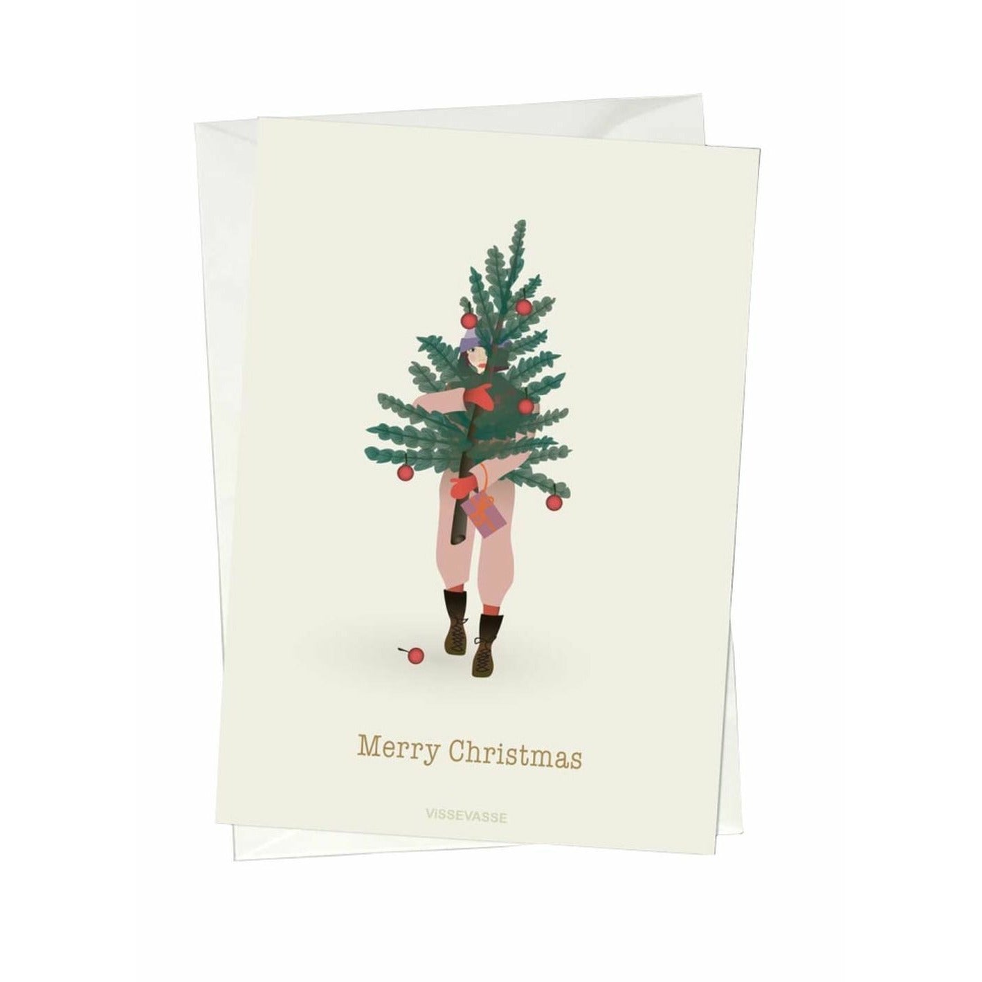 Vissevasse Merry Christmas Tree & Girl gratulasjonskort, A6