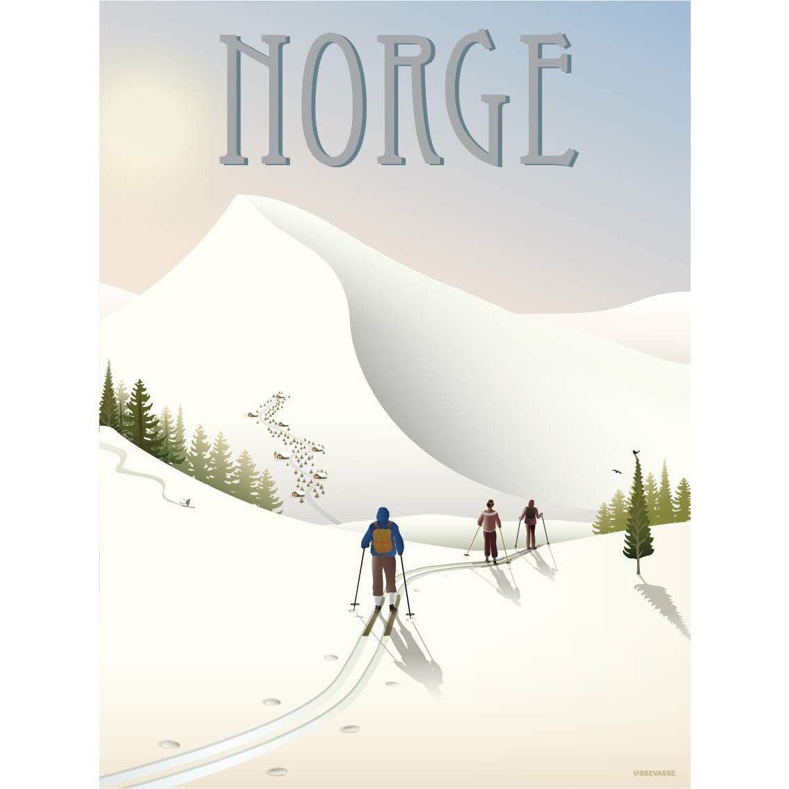Vissevasse Norge 'Cross Country Skiing' plakat, 30x40 cm