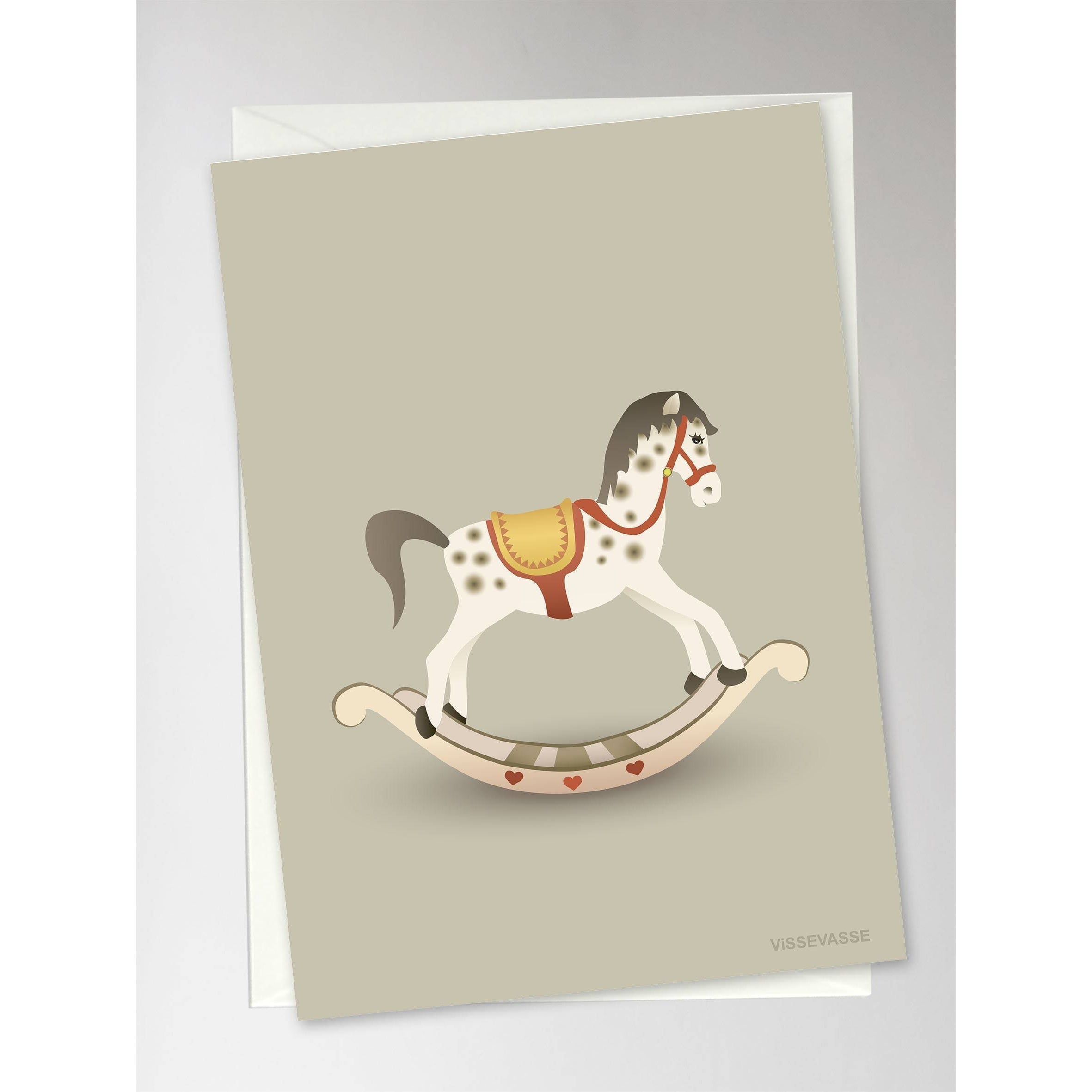 Vissevasse Rocking Horse lykønskningskort, Brown, 10,5x15cm