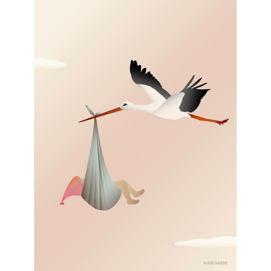Tarjeta de felicitación de Vissevasse Stork 15 x21 cm, rosa