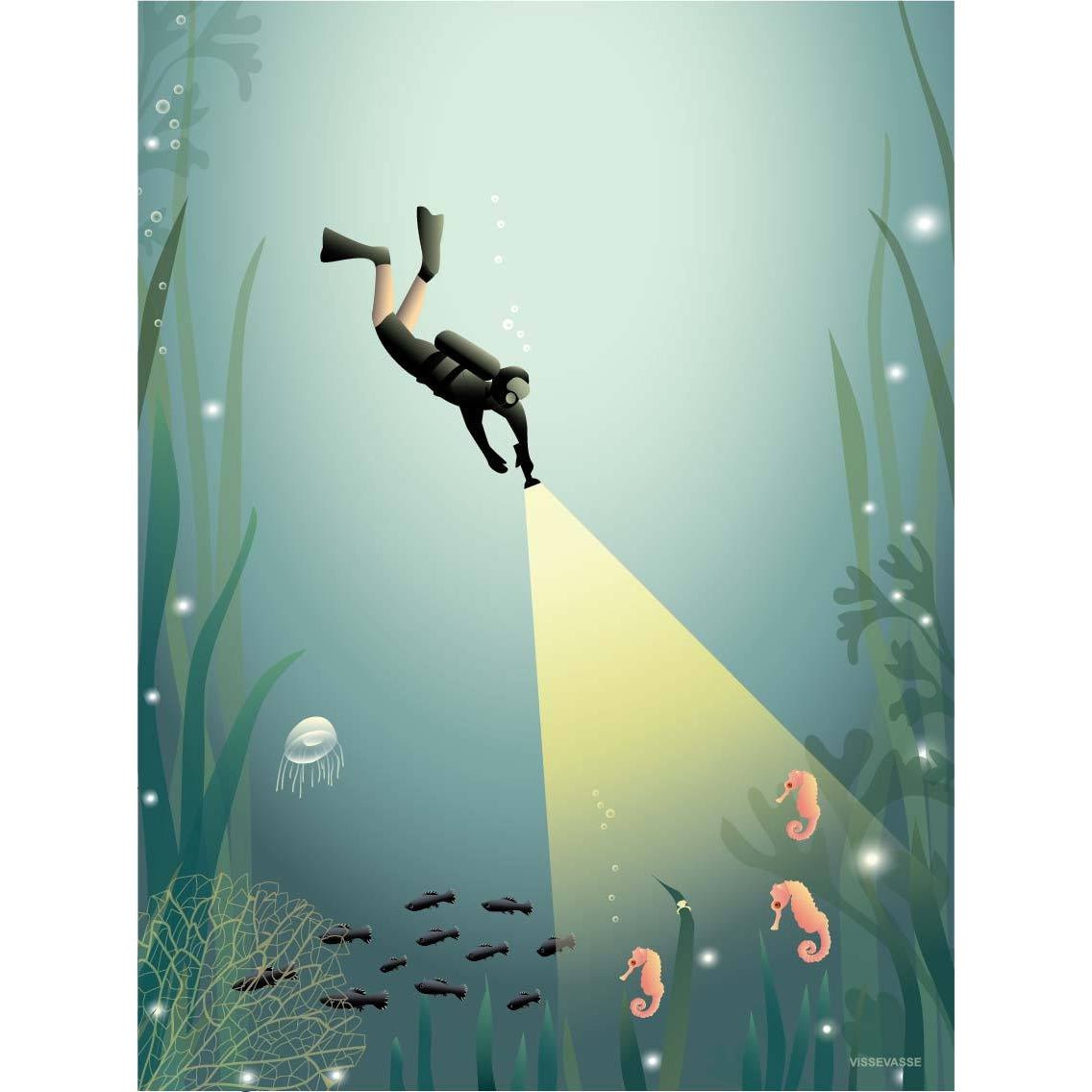 Vissevasse Diver -poster, 15 x21 cm