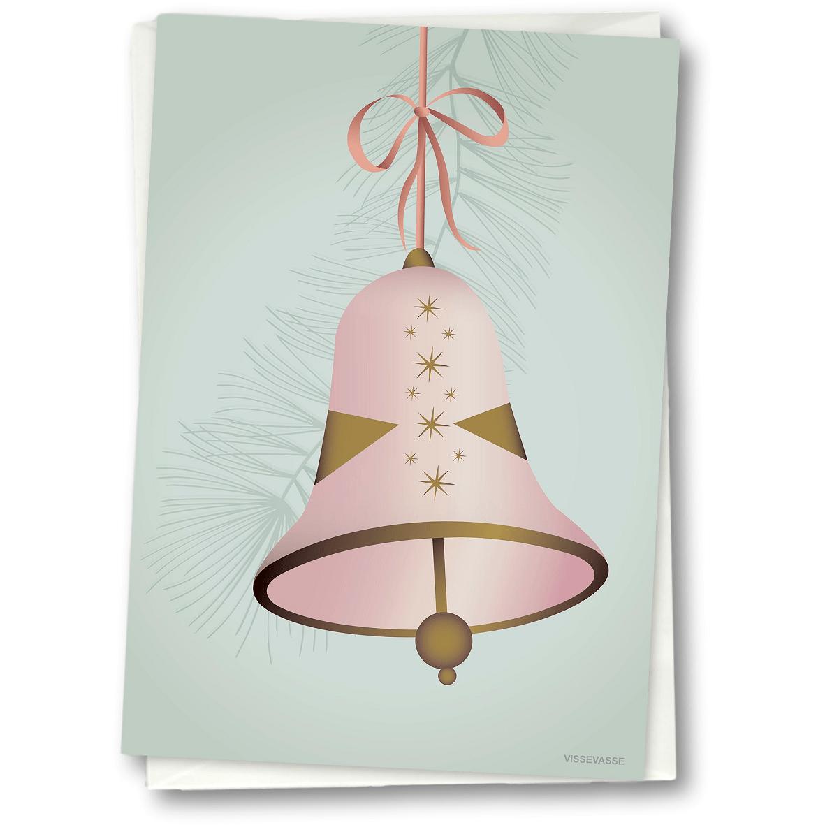 Vissevasse Christmas Bell gratulasjonskort 15 x21 cm, rosa