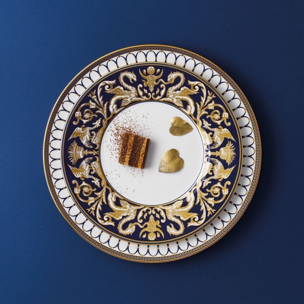 Wedgwood Renaissance guldplade 27 cm, hvid/blå