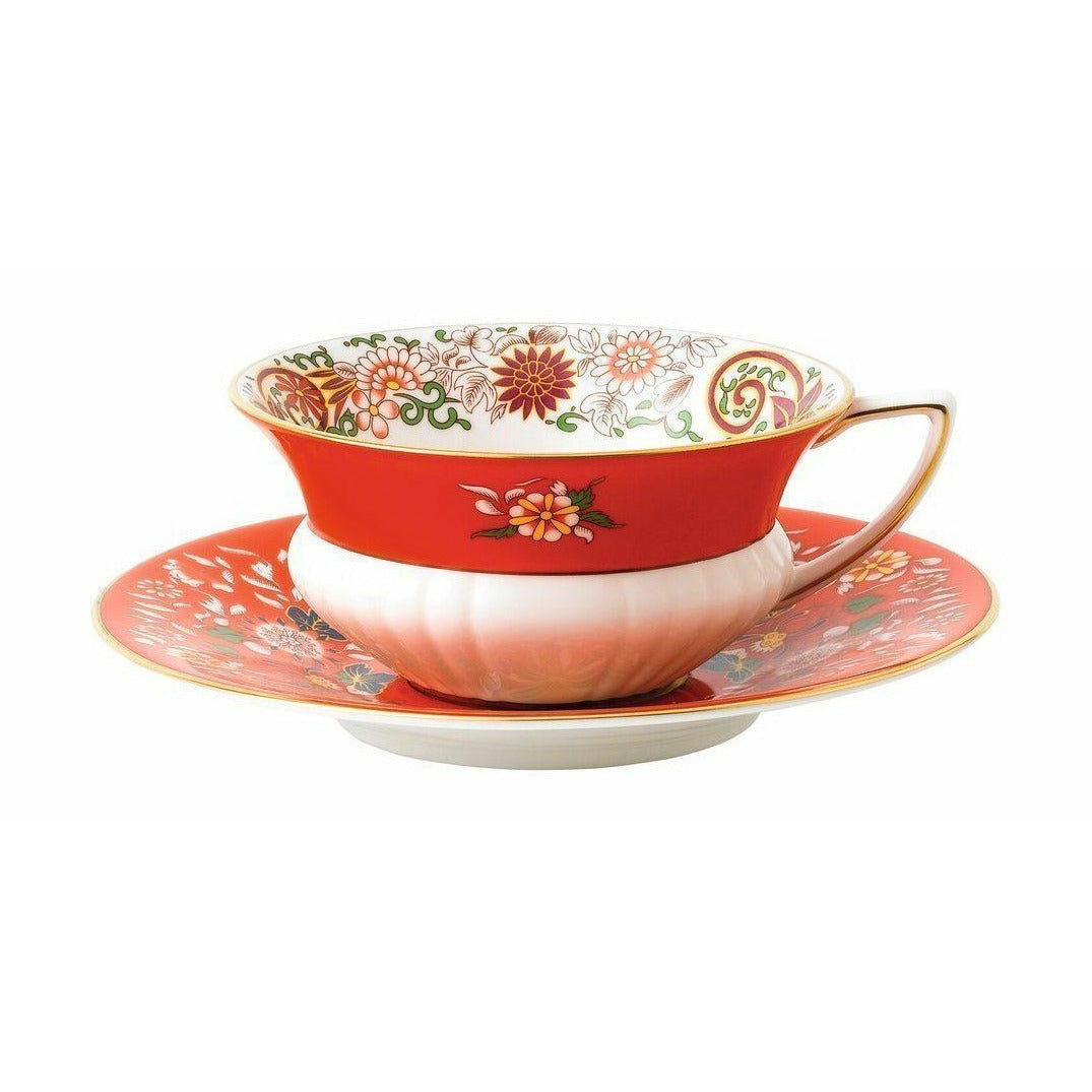 Wedgwood WonderLust Andra mönster Crimson Orient Teacup 0,15 L & Saucer presentförpackning