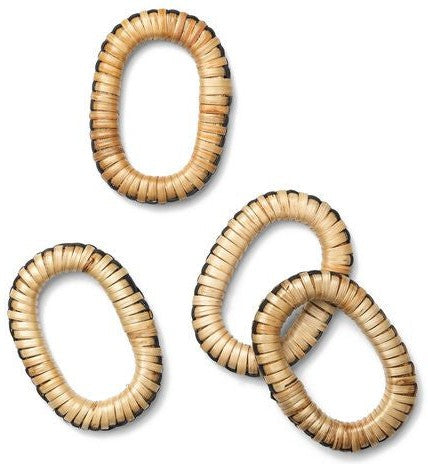 Ferm Living Weave Napkin Rings, Set Of 4, Natural/Black