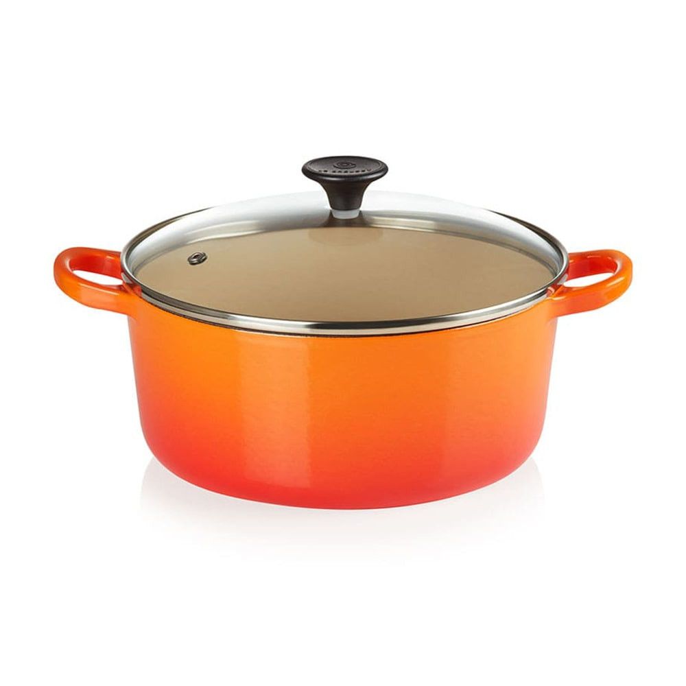 Le Creuset kringlótt gryfju með glerloki 22 cm, eldgos