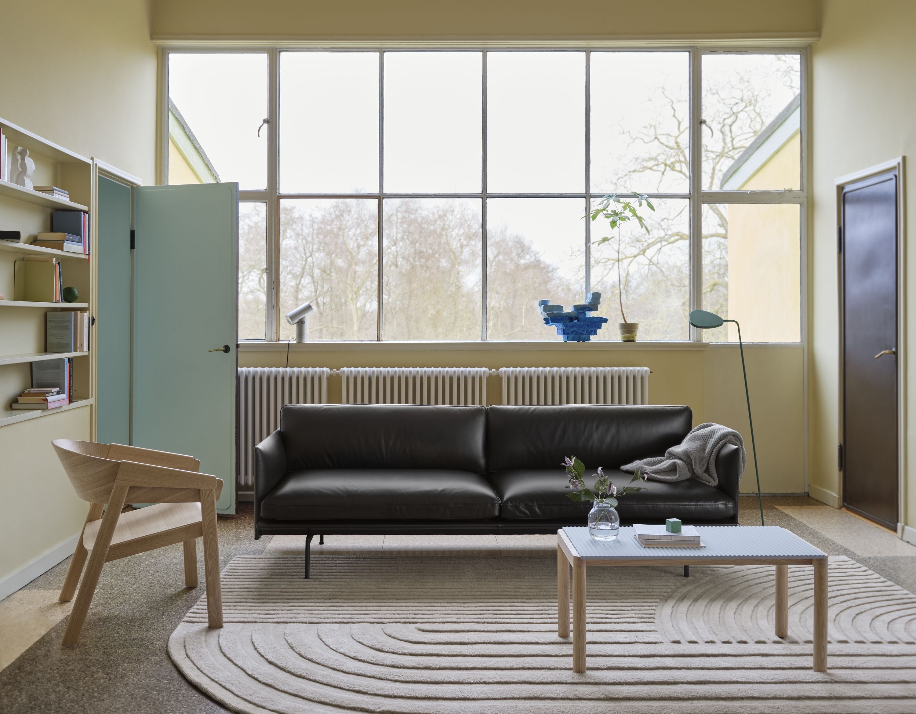 Muuto Pari sohvapöytä 2 tavallinen 1 aaltoileva vaaleansininen/tammi, 120 x 84 x 35 cm