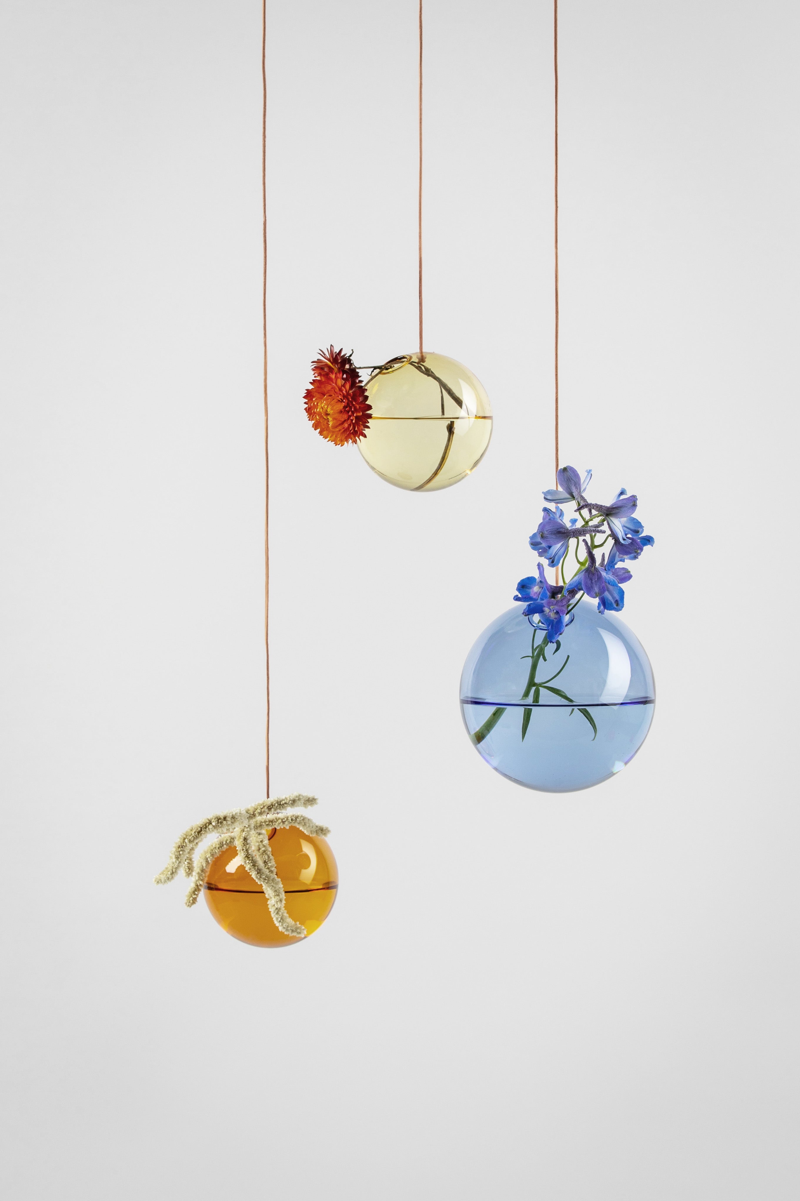 Studio sur le vase à bulles de fleurs suspendus petit, ambre